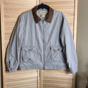 Vintage L.L. Bean Tan with Leather Collar Jacket Mens Size Tall XL Zipper Front
